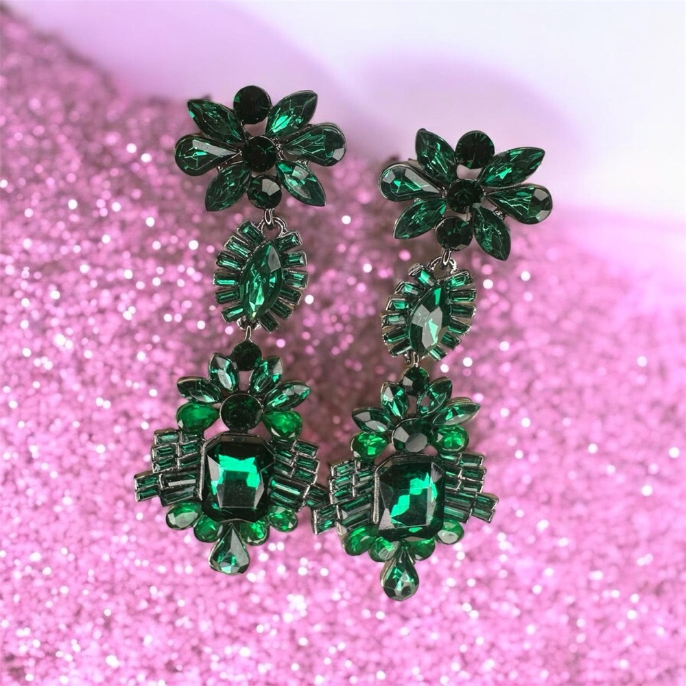 Emerald Rhinestone Statement Earrings 4 Pack
